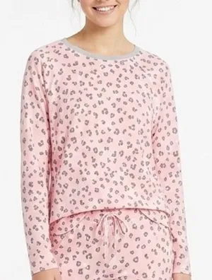 Cuddl Duds Sleepshirt Womens Large Light Pink Leopard Print Stretch Curved Hem thumbnail 1