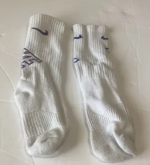 Nike White mix matched Purple and Blue Athletic Crew Socks size small thumbnail 1