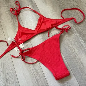 Aerie Bikini Swimsuit NWT halter cheekiest side tie womens Red (small) vacation thumbnail 2