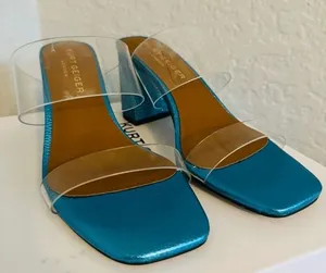 Kurt Geiger Party Clear Block Heel Sandal Glass Slipper Barbie Blue Size 8.5, NW thumbnail 1