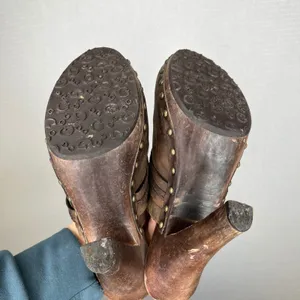Guess Jovanna-T Brown Leather Studded Wood Platform Clog Mules Womens 9M‎ thumbnail 5