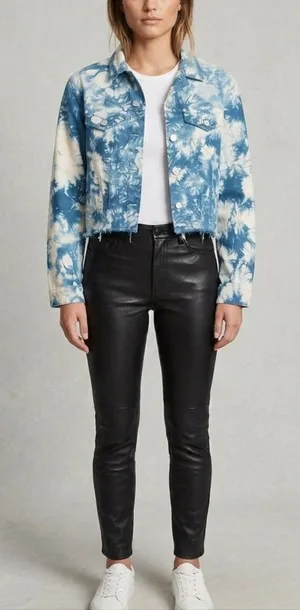 Sack's Tie-Dye Cropped Denim Jacket - Blue & White Size 1 thumbnail 1