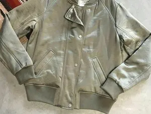 Abercrombie & Fitch Olive Green Satin Classic Bomber Jacket thumbnail 1