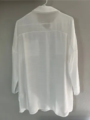 BSUBSEACH White Sheer Button Down Long Sleeve Swimsuit Beach Cover Up One Size thumbnail 3