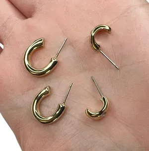 Shiny Gold Tone Huggie Hoops Rhinestone Pierced Earrings Set thumbnail 3