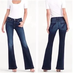 7 For All Mankind Dojo Jeans Dark Wash Denim Flared Embroidered Logo Women’s 25 thumbnail 9