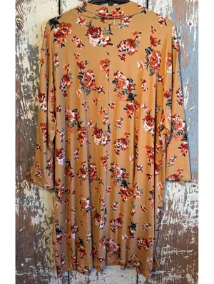 As You Wish NET plus 0X midi dress, mustard floral, great for fall! thumbnail 5