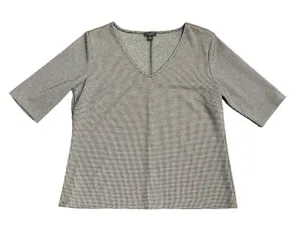 Ann Taylor V Neck Micro Houndstooth 3/4 Sleeve Top Size Medium Casual Chic thumbnail 1