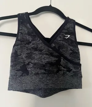 Gymshark Gray Black Camo Longline Sports Bra Small Medium Support Athleisure thumbnail 1