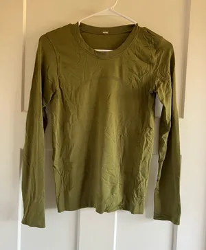 lululemon athletica Olive Green Long Sleeve Crew Top thumbnail 1