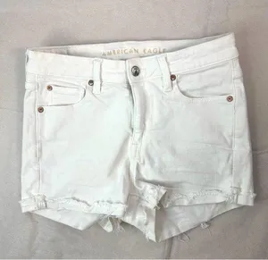 American Eagle Outfitters 6 28 Hi V-Rise Shortie Distressed Denim Shorts White thumbnail 1