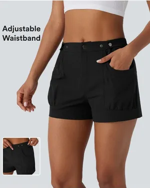 Halara Mid Rise Adjustable Waistband Pocket Casual Shorts Black M thumbnail 1