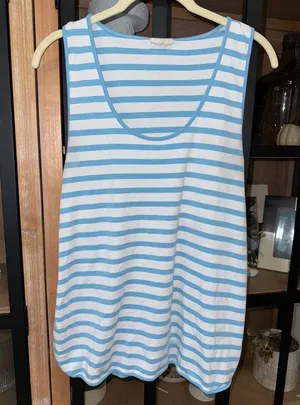 LAKE Pajamas pima cotton tank top striped sky scoop long line sleeveless top thumbnail 7