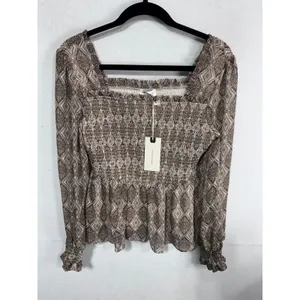 Women's Loom Smocked Peplum Blouse Boho Romantic Long‎ Sleeve Size S New thumbnail 5