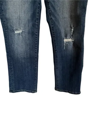 Risen Jeans Women’s 9/29 Mid Rise Distressed Bootcut Jeans Raw Hem Stretch Denim thumbnail 3