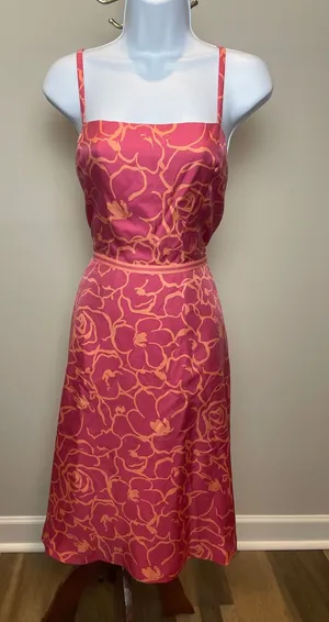 Ann Taylor Dress Silk Pink Coral Floral Size 8 thumbnail 1