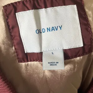 Old Navy Womens Burgundy Lightweight Zip Up Bomber Jacket‎ Large Maroon Gold Zip thumbnail 6