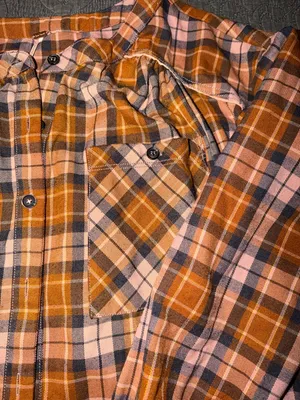 Free People Orange, Brown, and Pink Plaid Button-Down Shirt thumbnail 2