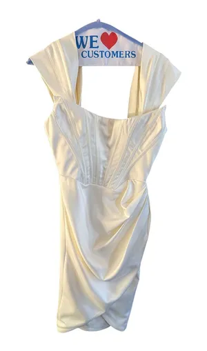 House of CB Lulu Ivory Asymmetric Drape Midi Corset Dress size medium thumbnail 1