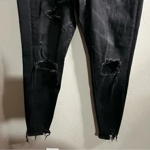 American Eagle Black The Dream Curvy Super Hi Rise‎ Distressed Denim Jeans thumbnail 4
