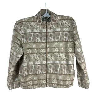 Teddi Women’s Fleece Full Zip Jacket Size L Tan Animal Print Lightweight thumbnail 1