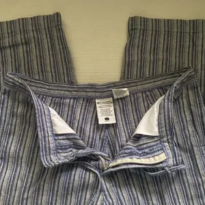 Y2K vintage Columbia women’s striped blue linen button crop pants, size small thumbnail 6