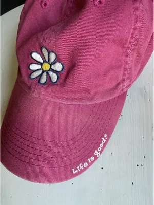 Life is Good Pink Daisy Embroidered Baseball Cap thumbnail 2