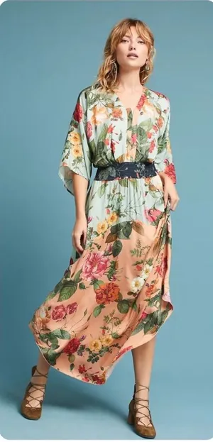 FARM RIO Marilla Maxi Dress Floral Kimono Bohemian‎ Size XS thumbnail 1