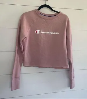 Pink Cropped Champion Sweatshirt Crew thumbnail 1