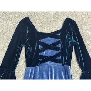 Velvet Renaissance Corset Midi Dress Bell Sleeve Cottagecore Fairy Goth Sz S/M thumbnail 5