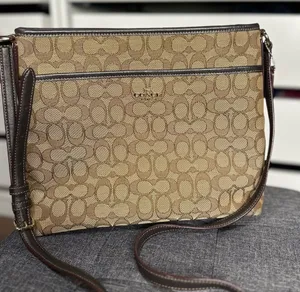 Coach Designer Signature Jacquard File Crossbody Bag Brown Tan thumbnail 1