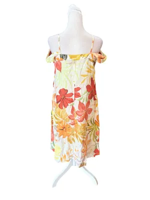 Zara Floral Linen Dress Button Front Womens Size Small thumbnail 2