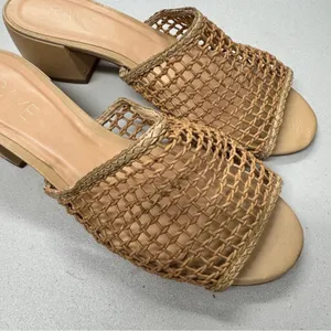 Revolve Raye Tan Leather Crochet Slip On Mule Heels Womens 8.5 Boho Beachy thumbnail 4