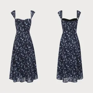 RIHOAS Navy Floral Sweetheart Neck Midi Dress thumbnail 5
