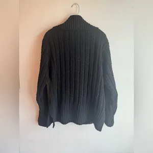 Aerie Cable Car Chenille Quarter Zip Chunky Black Knit Top thumbnail 3