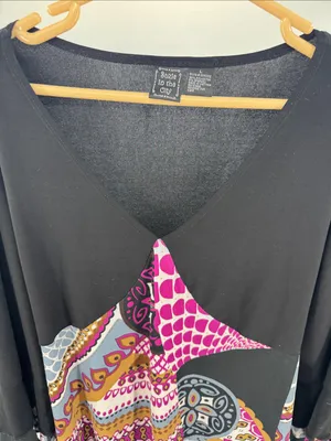 Suzie In The City Black Tunic babydoll ruffle L top Y2K abstract mixed prints thumbnail 7