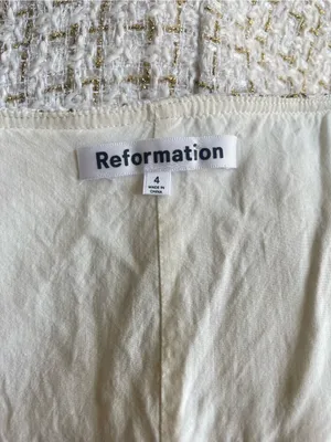 Reformation Jaine Mini Button Down Dress in Tweed Cream Metallic Gold US 4 thumbnail 3