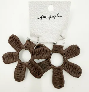 Free People Earrings NWT Woven Flower Hoops Chocolate Brown Hippie Boho Festival thumbnail 1