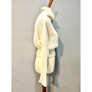 Poof Apparel Cream Knit Turtleneck Cropped Sweater M Cottagecore Minimalist Cozy thumbnail 5