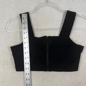 Alo Yoga Womens Black Front Zip O-Ring Square Neck Crop Top W1246R Size S thumbnail 8
