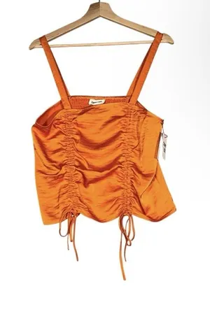 NEW Open Edit Crop Women Sz S Orange Ruched Adjustable Wide Strap y2k 90s Spring thumbnail 1