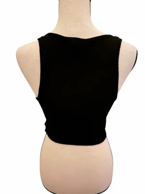 Windsor Black Ribbed Knit Button Front Cropped Tank Top Scoop Neck Stretch thumbnail 3