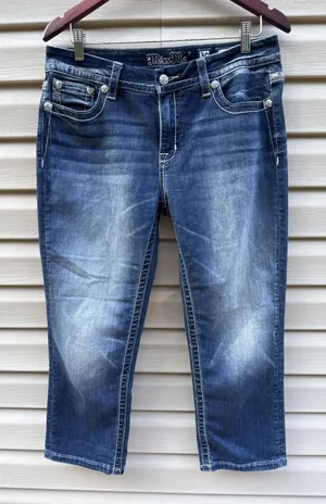 Miss Me Denim Blue Jeans Mid Rise Crop Women's Size 30 thumbnail 1