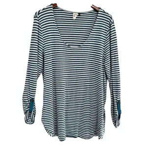 Anthropologie Akemia Kin Striped V-Neck Long Sleeve Tunic‎ Top Green White thumbnail 11