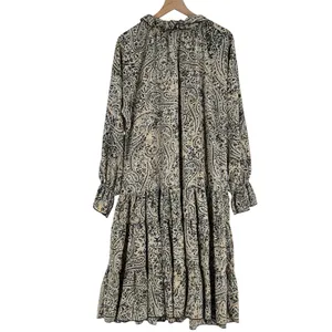 OPT Boho‎ Paisley Print Long Sleeve Tiered Midi Dress Peasant Prairie Ruffle M thumbnail 2