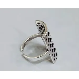 Solid Statement Ring White Gold Plated Sterling Adjustable‎ Lattice Wide Band thumbnail 9