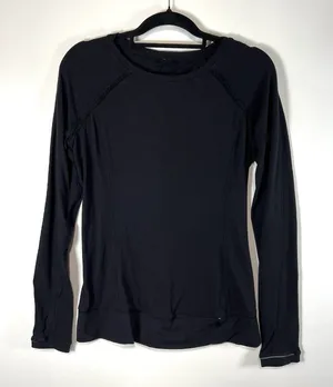 Lululemon Full Tilt Long Sleeve Top Sz 4 Black Lace Back‎ Thumb Holes Yoga thumbnail 1