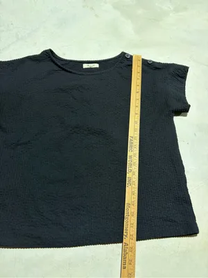 Madewell Black Textured Short Sleeve Top Shoulder Buttons medium thumbnail 3
