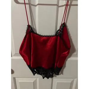 Vintage Victorias Secret Gold Label Red‎ Satin Black Lace Camisole Top Large thumbnail 4