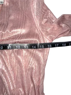 House Of CB Mina Dress Deep V-Neck Metallic Pink Long Sleeve Gown SMALL thumbnail 7
